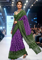 PURE MULMUL COTTON BAGRU HAND BLOCK PRINT PURPLE SAREE WITH BLOUSE