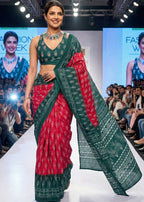 PURE MULMUL COTTON BAGRU HAND BLOCK PRINT RED SAREE WITH BLOUSE