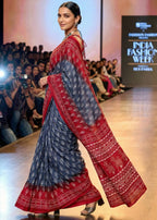 PURE MULMUL COTTON BAGRU HAND BLOCK PRINT GREY SAREE WITH BLOUSE