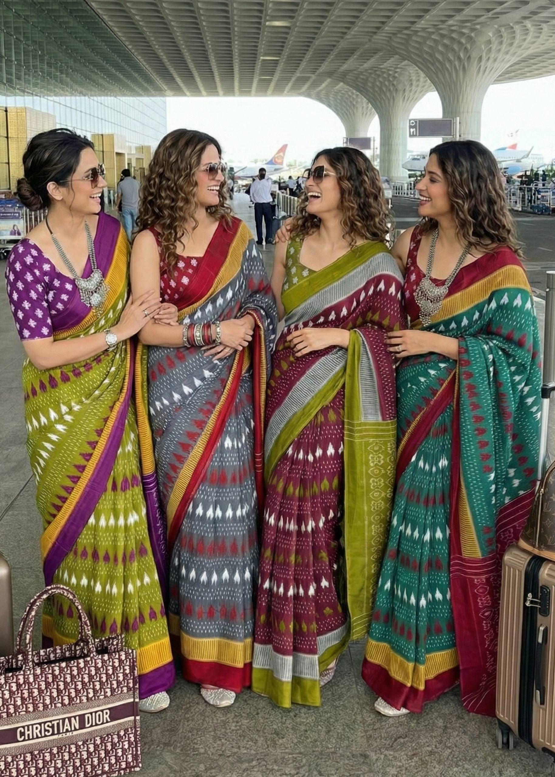 PURE MULMUL COTTON IKKAT HAND BLOCK PRINT GREY SAREE WITH BLOUSE