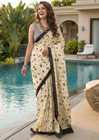 PURE COTTON JAIPURI BLOCK PRINT BEIGE SAREE WITH BLOUSE