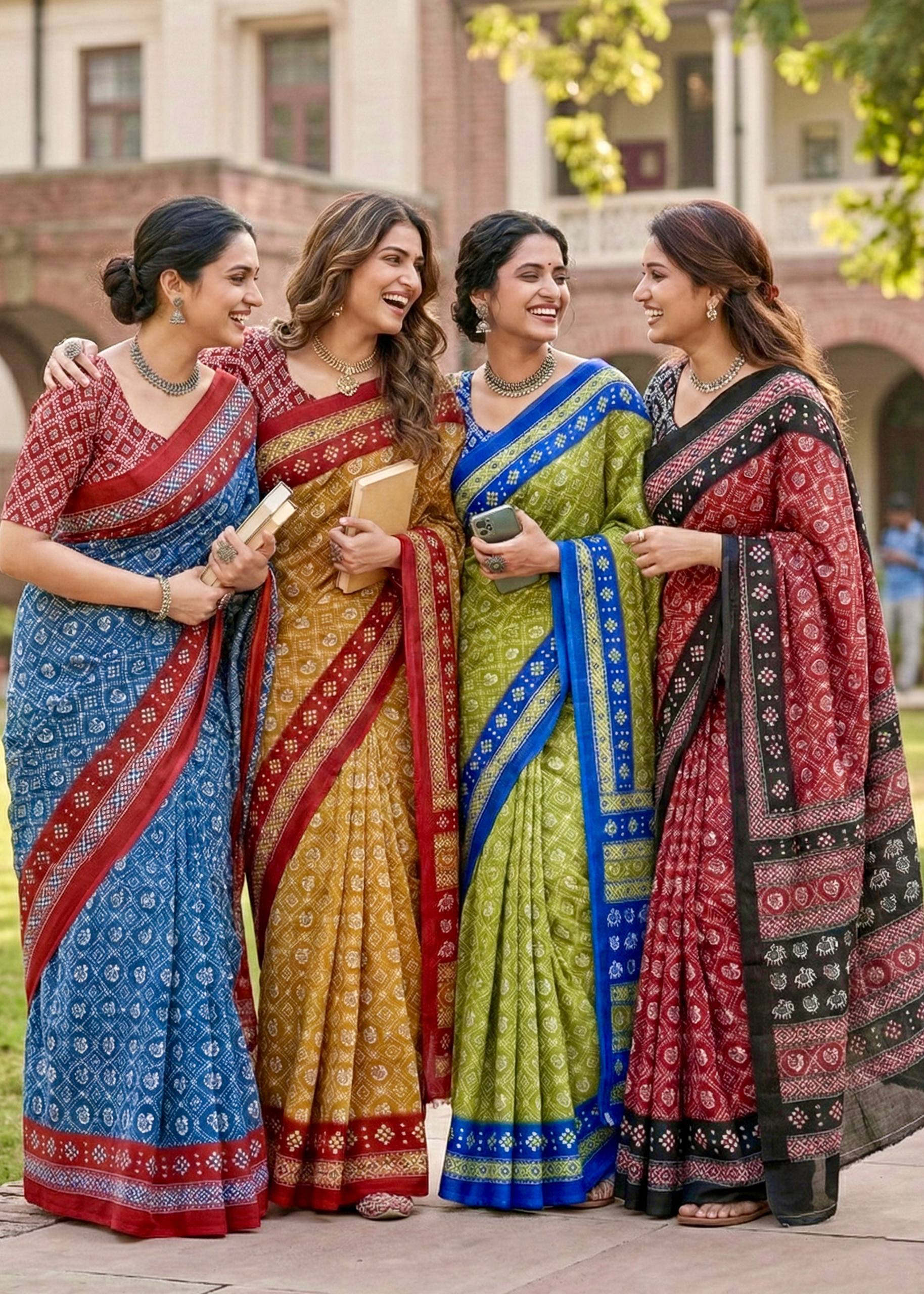 PURE MULMUL COTTON PATOLA HAND BLOCK STYLE PRINT MEHANDI GREEN SAREE WITH BLOUSE