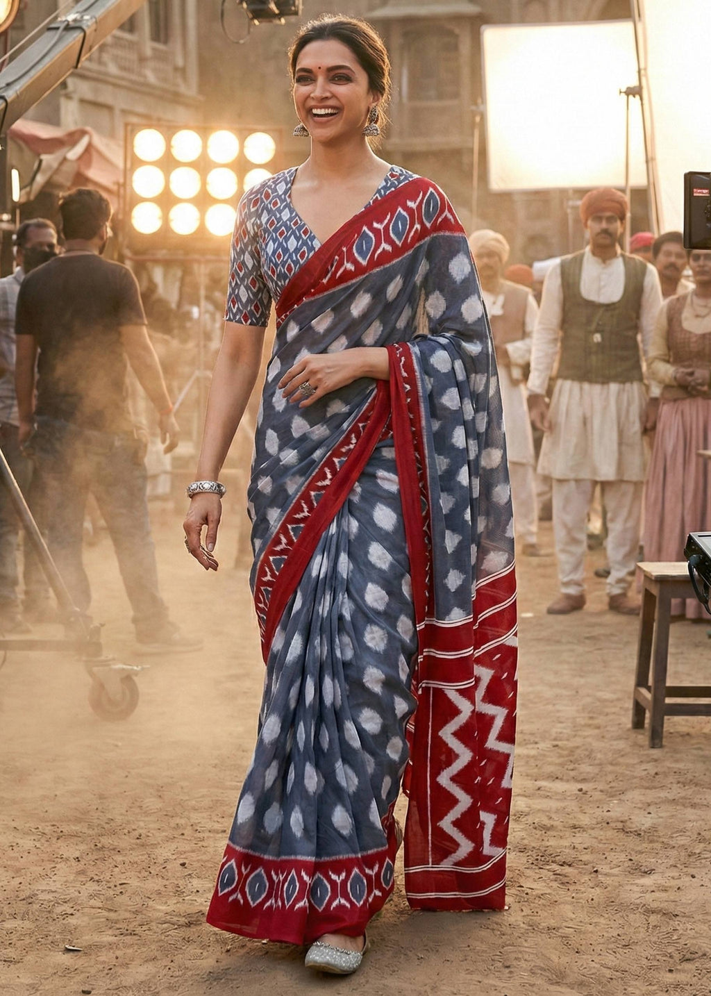 PURE SOFT COTTON IKKAT PRINT GREEN GREY SAREE WITH BLOUSE