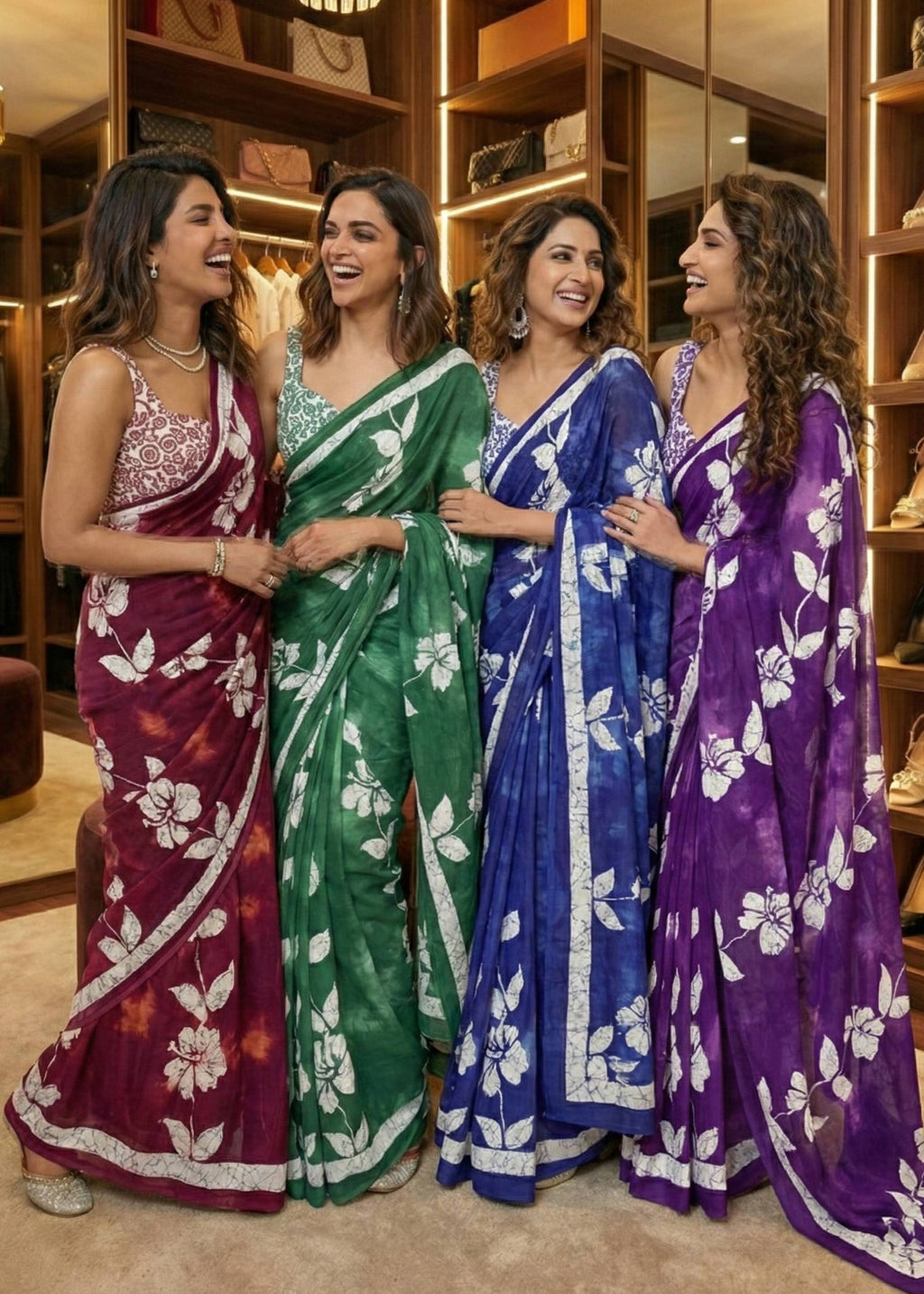 PURE SOFT COTTON HAND BAGRU PRINT BLUE SAREE WITH BLOUSE