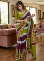 PURE SOFT COTTON IKKAT PRINT MEHANDI GREEN SAREE WITH BLOUSE
