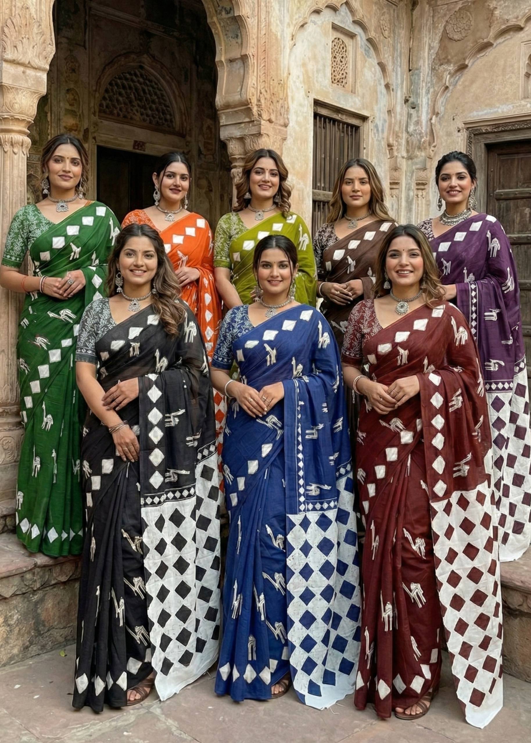 PURE SOFT COTTON CEMAL PRINT BROWN SAREE WITH BLOUSE