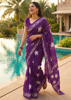PURE SOFT COTTON CHUNRI BLOCK PRINT BLUE VOILET SAREE WITH BLOUSE