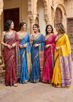 RANGT PURE SOFT COTTON BANDHANI AND AJRAK BLOCK PRINT BLUE AND GREEN SAREE WITH BLOUSE
