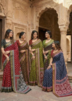 MULMUL COTTON  BAGRU PRINT HEAVY ZARI BORDER BLUE VOILET SAREE WITH BLOUSE