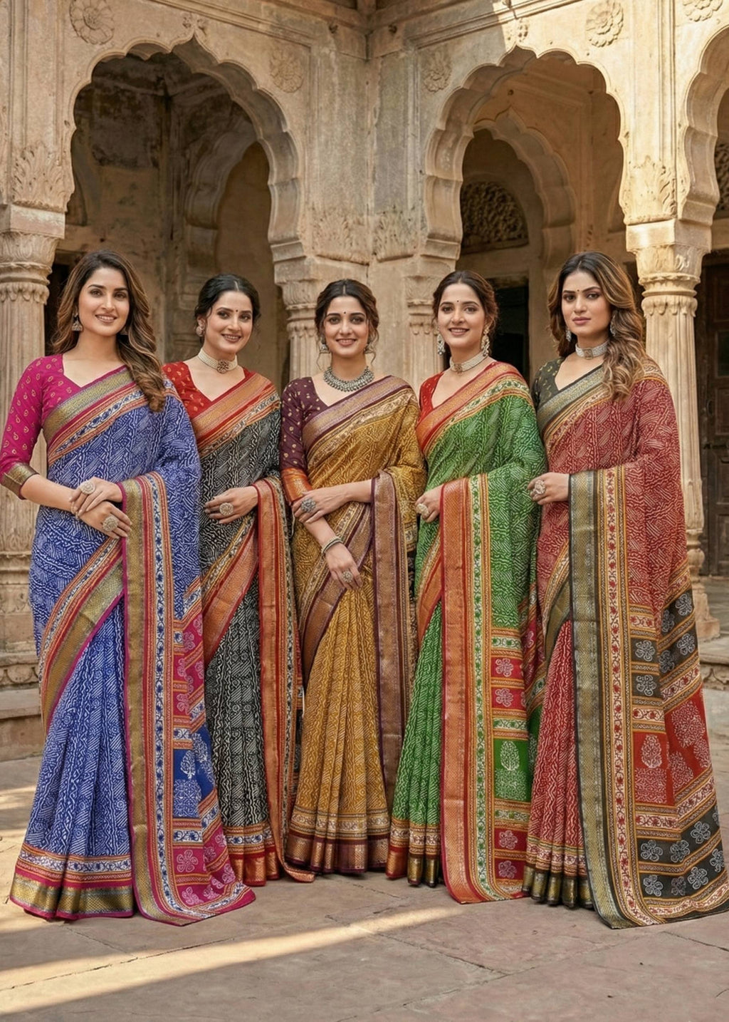 MULMUL COTTON WITH HEAVY ZARI BORDER BAGRU PRINT BLUE SAREE WITH BLOUSE