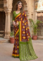 PURE SOFT COTTON CHUNRI BLOCK PRINT MAROON SAREE WITH BLOUSE