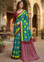 PURE SOFT COTTON CHUNRI BLOCK PRINT GREEN SAREE WITH BLOUSE