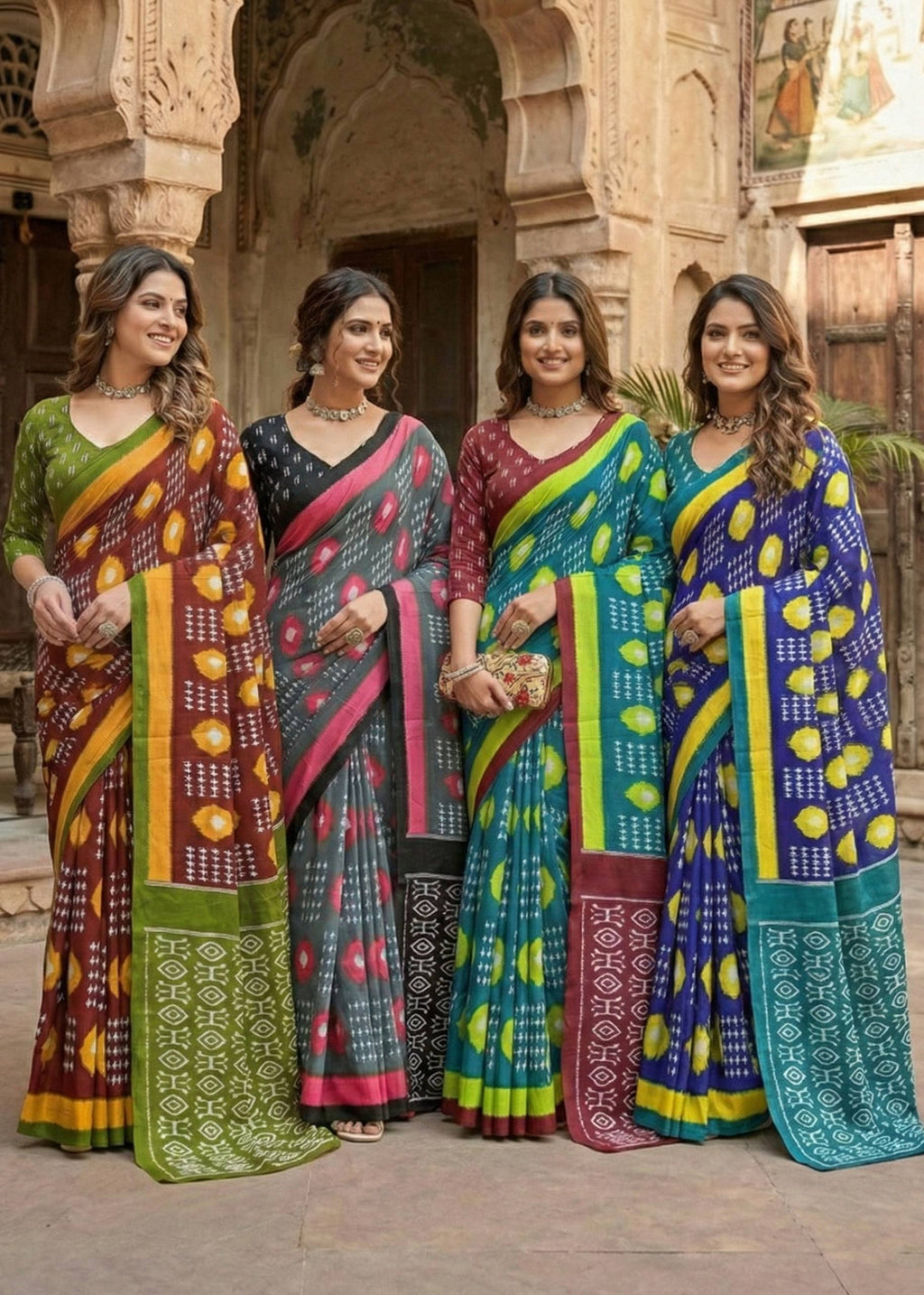 PURE SOFT COTTON CHUNRI BLOCK PRINT MAROON SAREE WITH BLOUSE