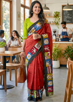 PURE COTTON JAIPURI BAGRU BLOCK PRINT RED SAREE WITH BLOUSE