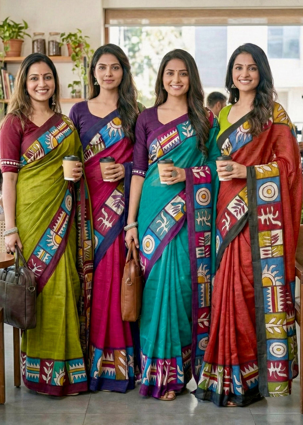 PURE COTTON JAIPURI BAGRU BLOCK PRINT MEHANDI GREEN SAREE WITH BLOUSE