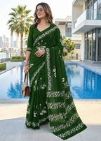 PURE SOFT COTTON BAGRU BLOCK PRINT GREEN SAREE WITH BLOUSE