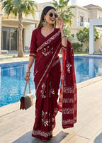 PURE SOFT COTTON BAGRU BLOCK PRINT MAROON SAREE WITH BLOUSE