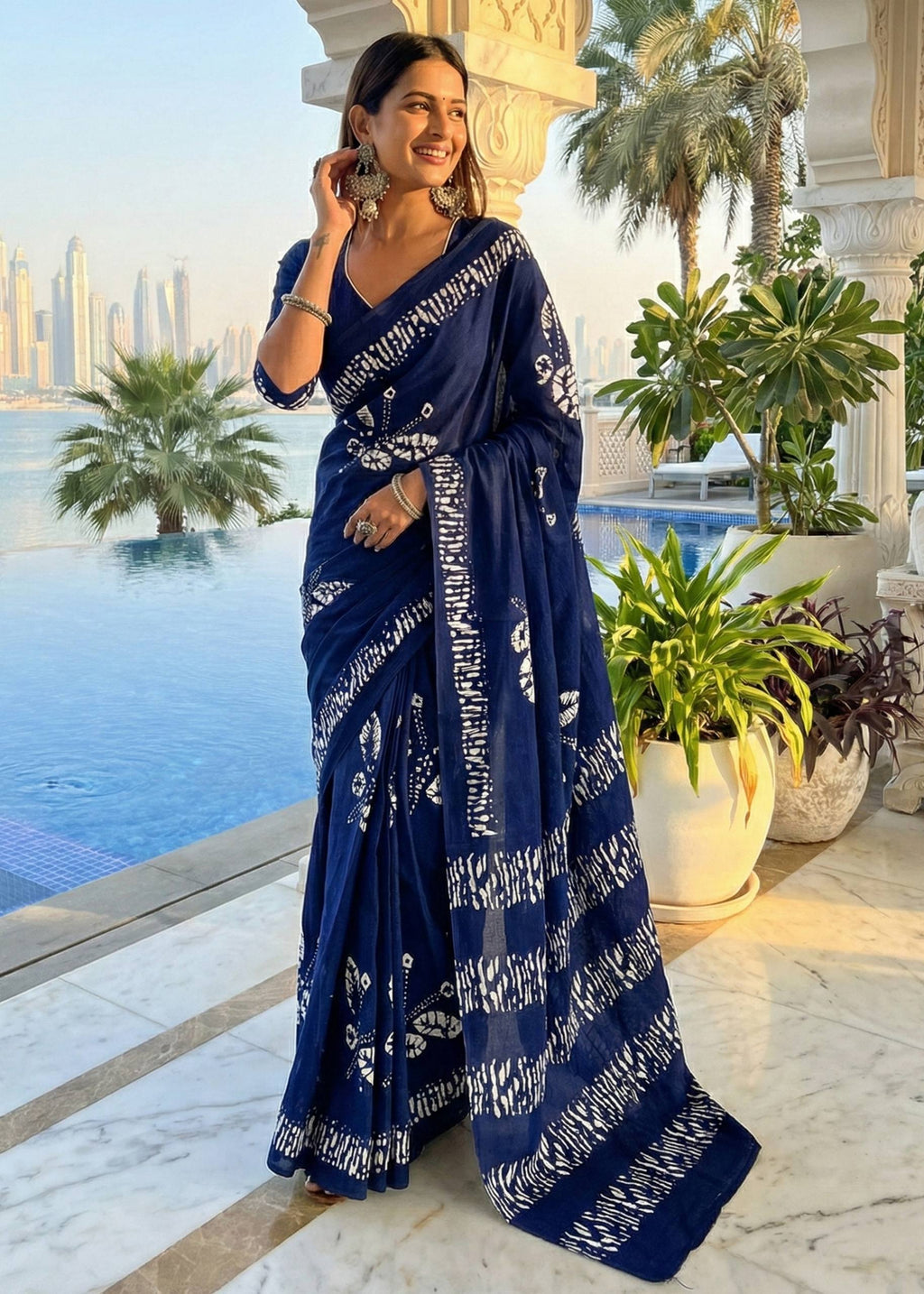 PURE SOFT COTTON BAGRU BLOCK PRINT NEVY BLUE SAREE WITH BLOUSE