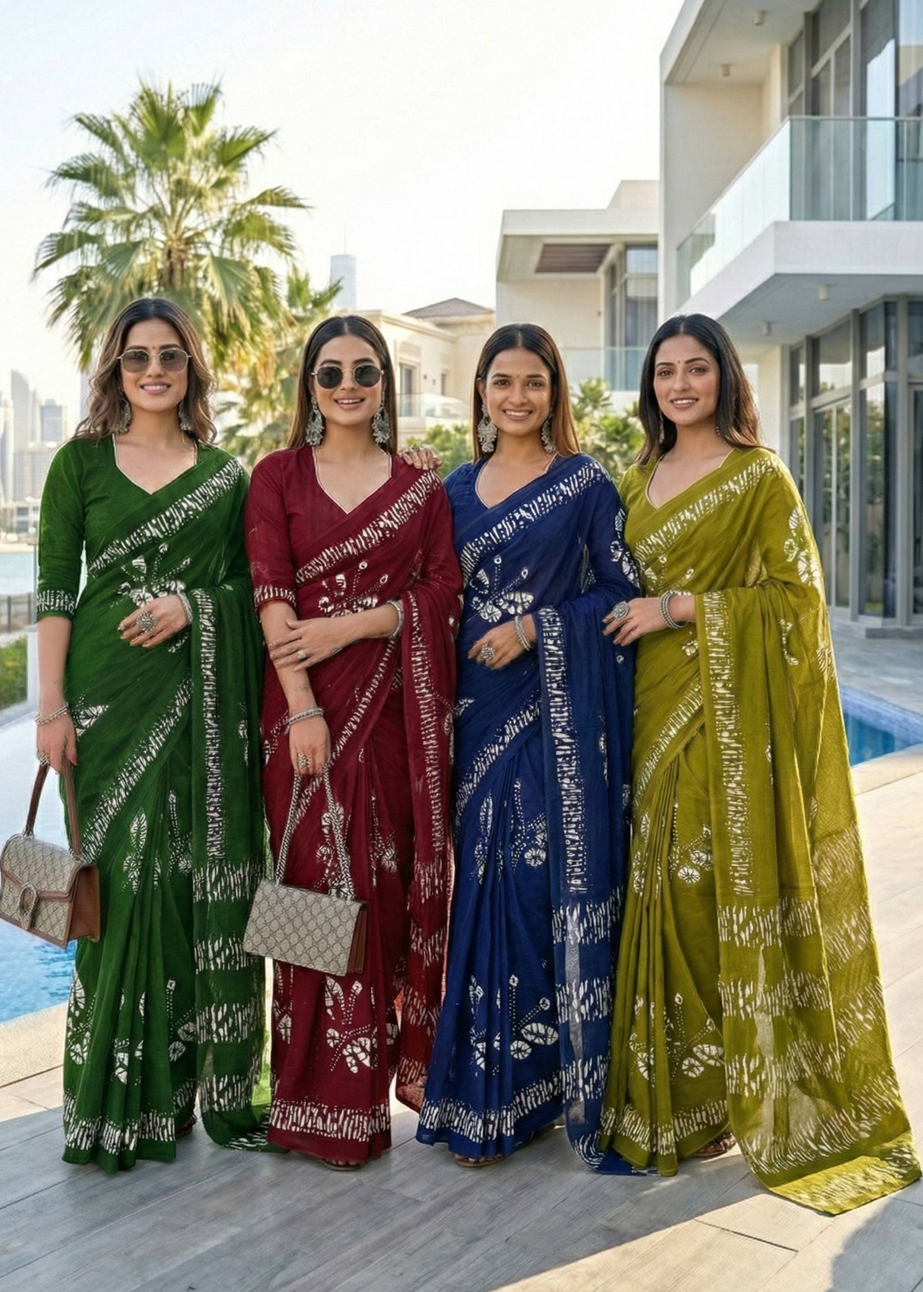 PURE SOFT COTTON BAGRU BLOCK PRINT GREEN SAREE WITH BLOUSE