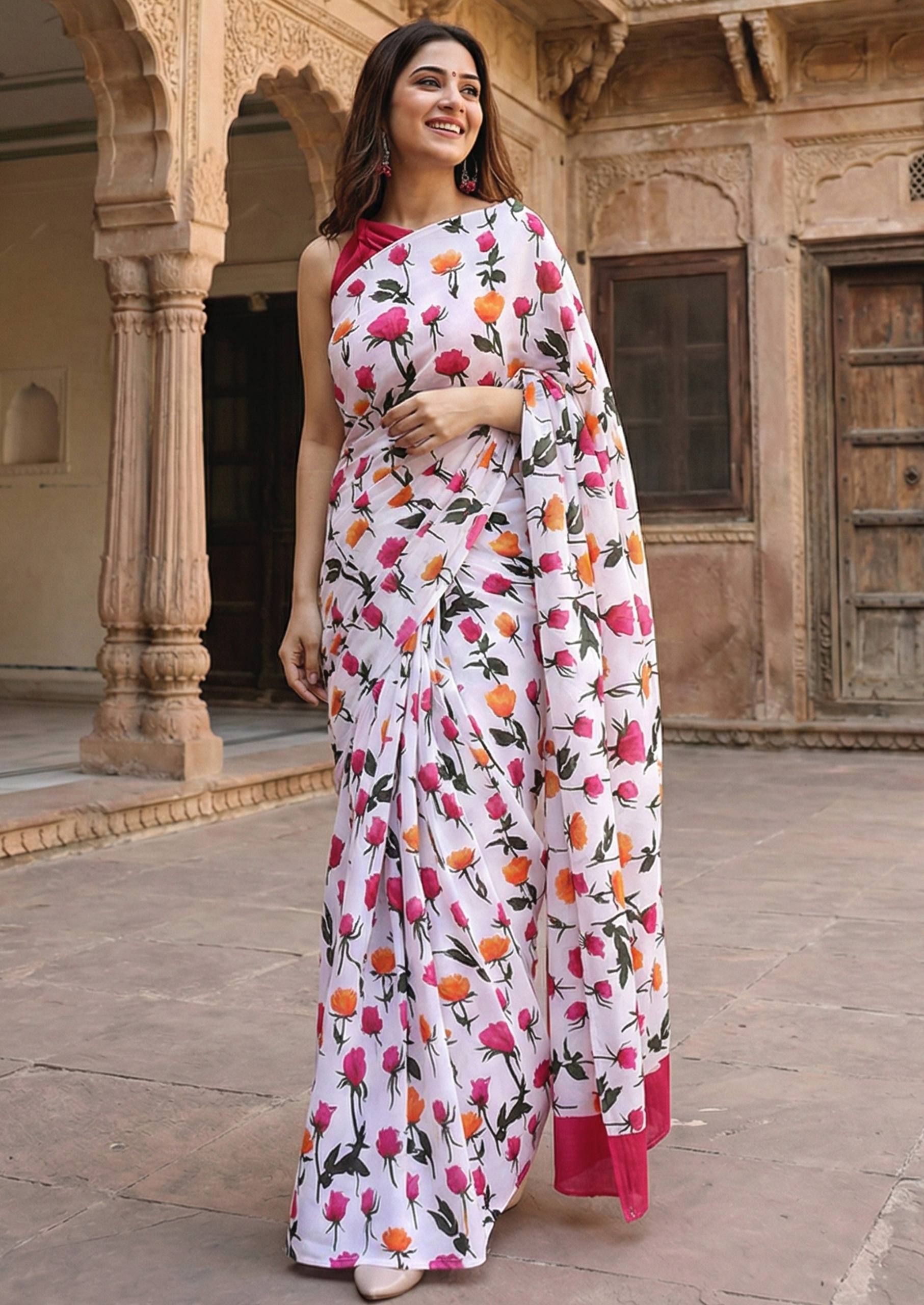 PURE SOFT COTTON HAND BLOCK BAGRU PRINT MULTICOLOR SAREE WITH BLOUSE