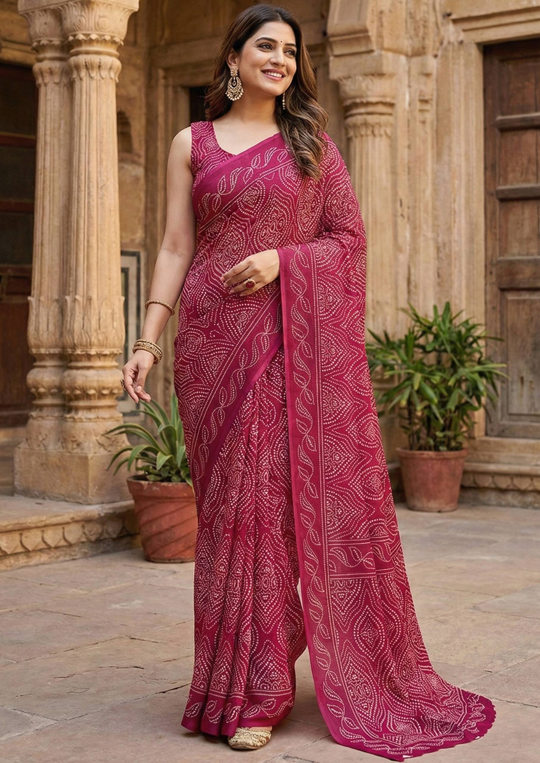 PURE SOFT COTTON HAND BAGRU BLOCK PRINT PINK SAREE WITH BLOUSE