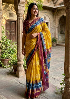 SOFT MASLIN MULMUL COTTON WITH HEAVY ZARI BORDER YELLOW SAREE WITH BLOUSE