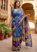 SOFT MASLIN MULMUL COTTON WITH HEAVY ZARI BORDER NEVY BLUE SAREE WITH BLOUSE