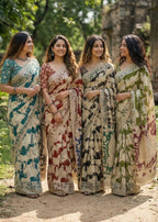 PURE KALAMKARI MULMUL COTTON HAND BLOCK PRINT GREEN SAREE WITH BLOUSE
