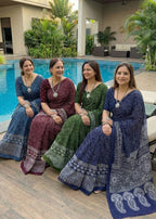 SOFT PURE COTTON BANDHANI BLOCK PRINT BLUE SAREE WITH BLOUSE