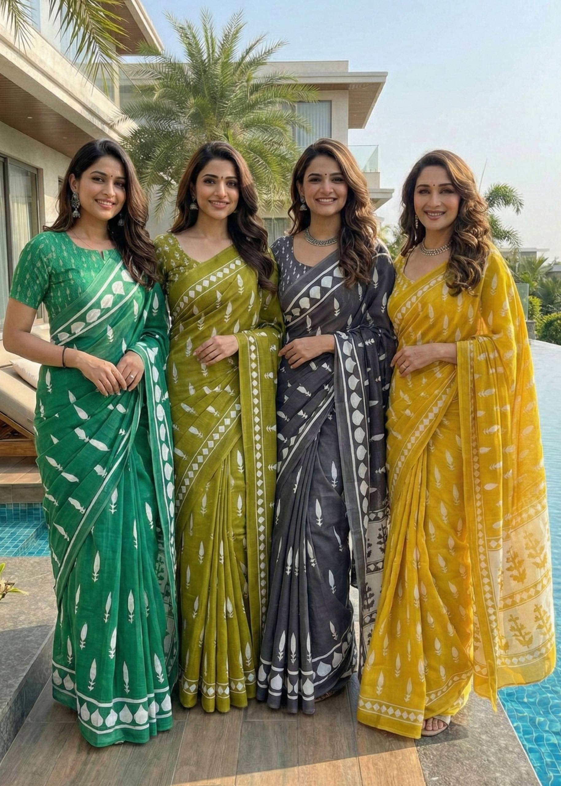 SOFT PURE COTTON BAGRU BLOCK PRINT GREEN SAREE WITH BLOUSE