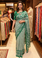 SOFT PURE COTTON SANGANERI PRINT GREEN SAREE WITH BLOUSE