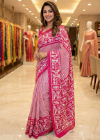 SOFT PURE COTTON SANGANERI PRINT PINK SAREE WITH BLOUSE