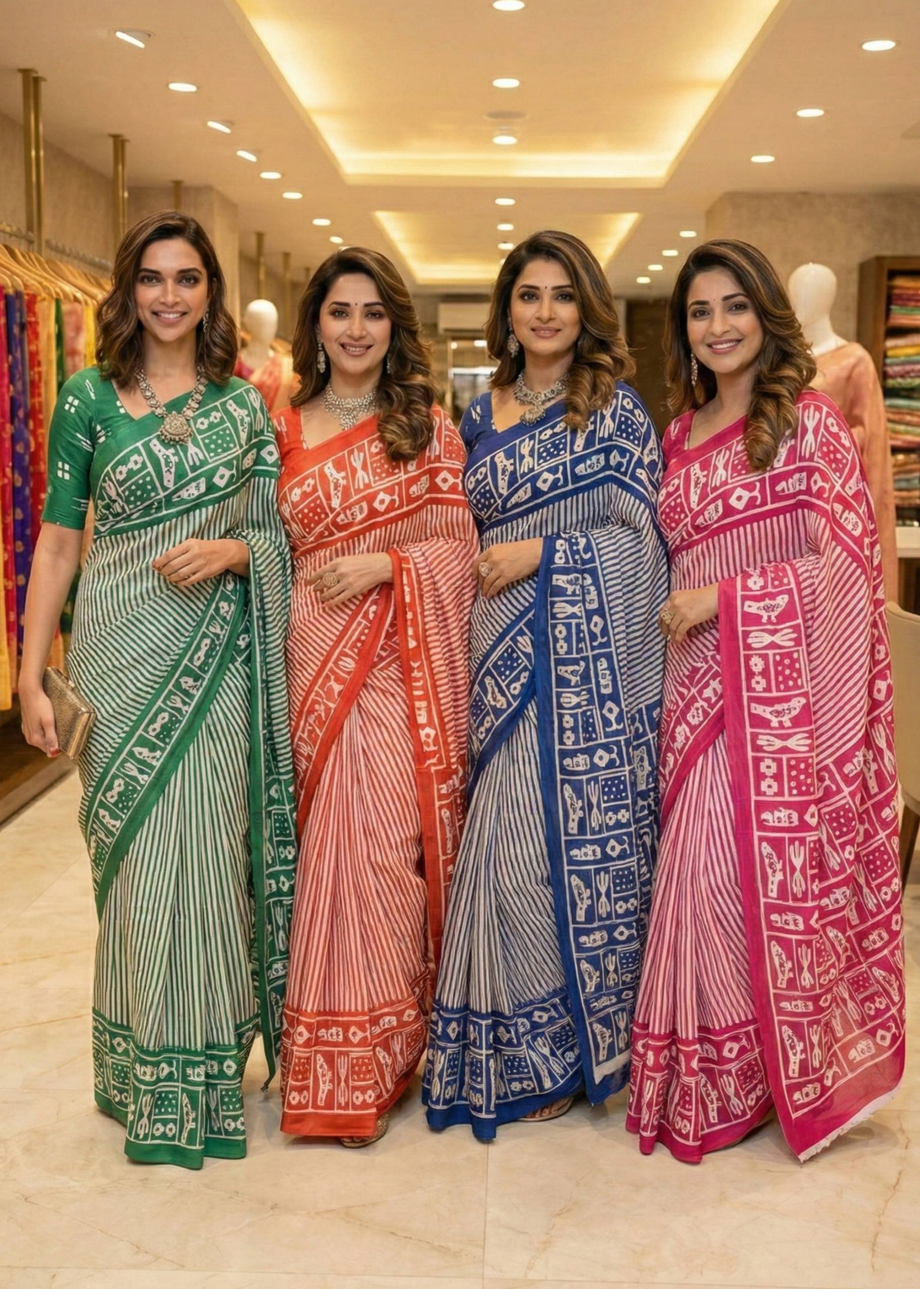 SOFT PURE COTTON SANGANERI PRINT GREEN SAREE WITH BLOUSE