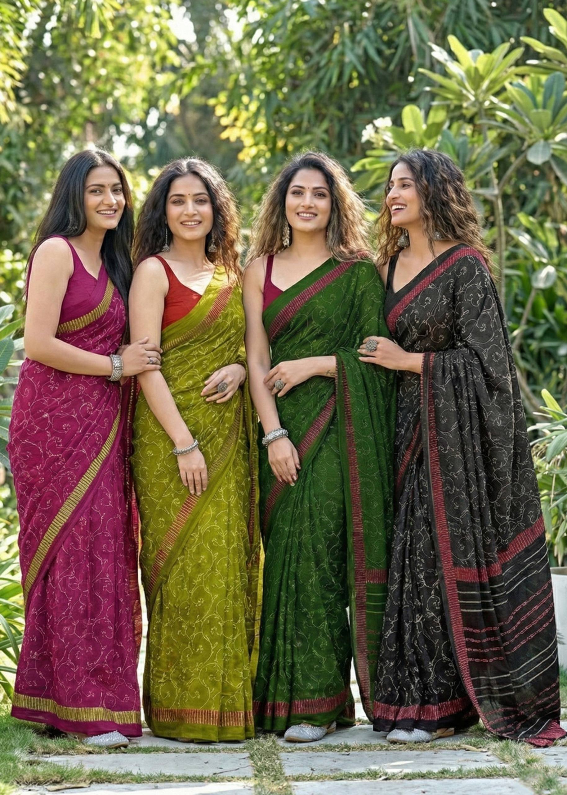 SOFT PURE MULMUL COTTON BAGRU BLOCK PRINT PINK SAREE WITH BLOUSE