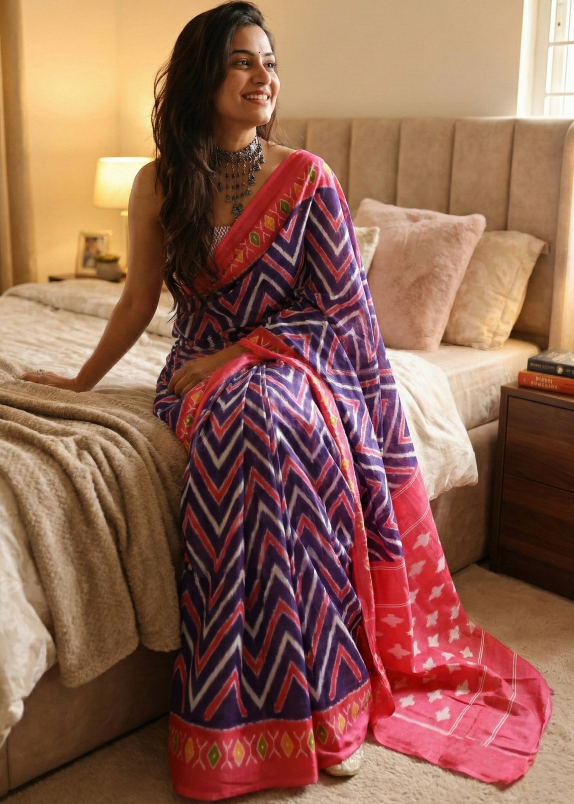 SOFT PURE COTTON JAIPURI BLOCK PRINT PINK SAREE WITH BLOUSE