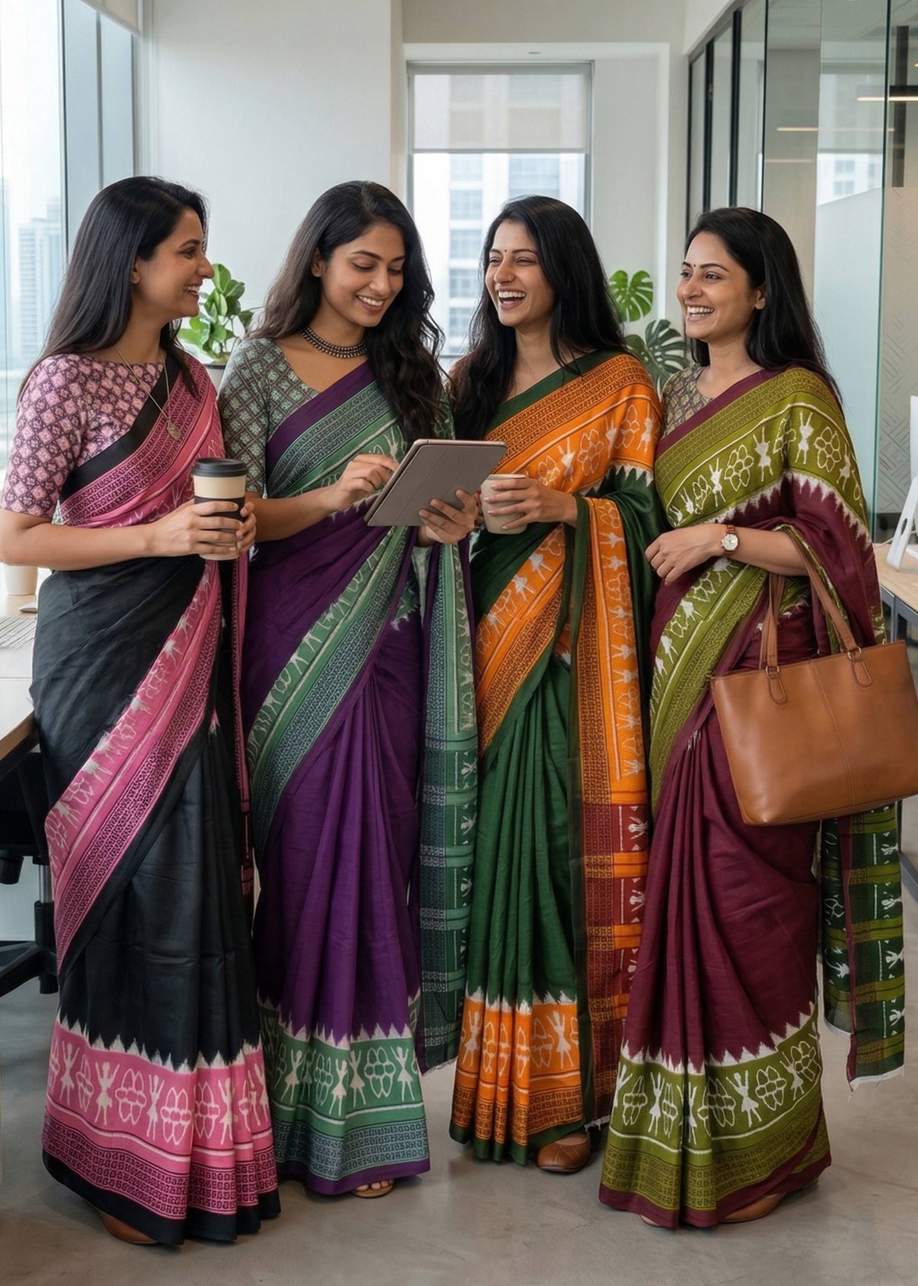 PURE SOFT MULMUL COTTON WARLI HAND BLOCK PRINT GREEN SAREE WITH BLOUSE