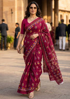 PURE SOFT MULMUL COTTON HAND BATIK STYLE PINK SAREE WITH BLOUSE