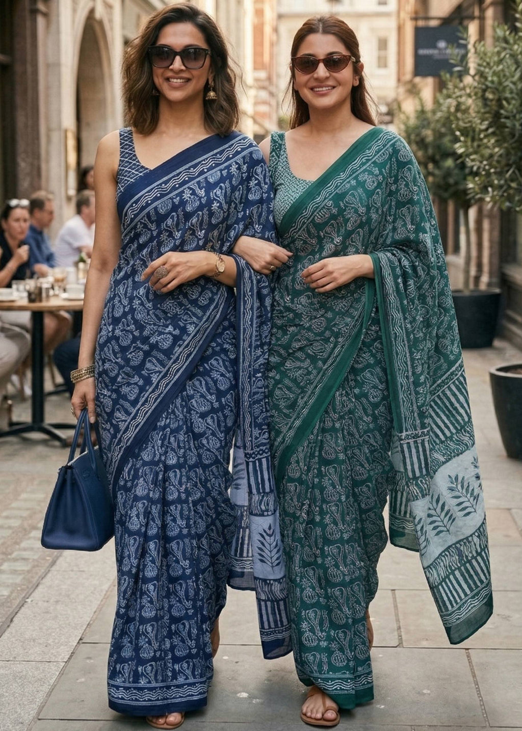 PURE SOFT MULMUL COTTON HAND BLOCK PRINT NEVY BLUE SAREE WITH BLOUSE