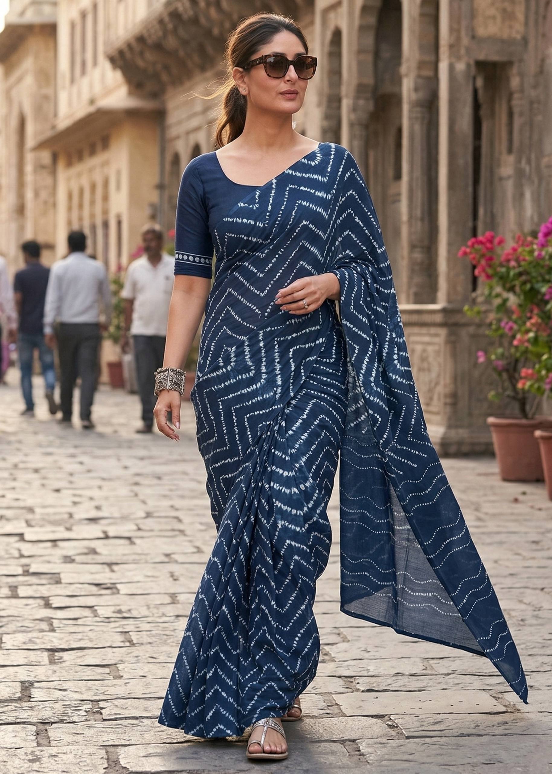PURE MULMUL COTTON DARK TEAL SAREE WITH BLOUSE