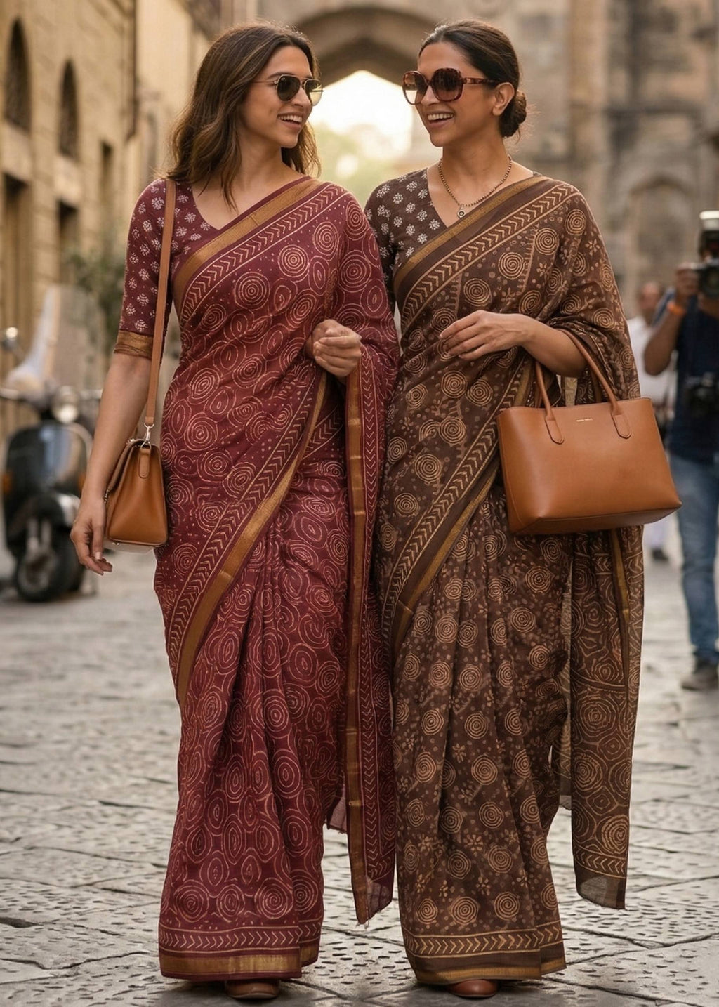 BAGRU BLOCK PRINT SOFT MASLIN COTTON WITH ZARI BORDER MAROON SAREE WITH BLOUSE