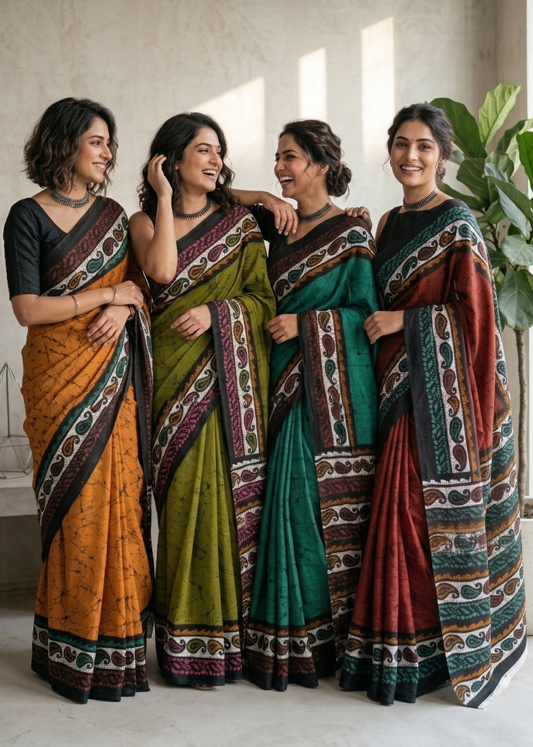 PURE MULMUL COTTON HANDCRAFTED BATIK PRINT GREEN SAREE WITH BLOUSE