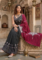 PURE MULMUL COTTON FANCY HAND BLOCK PRINT BLACK SAREE WITH BLOUSE