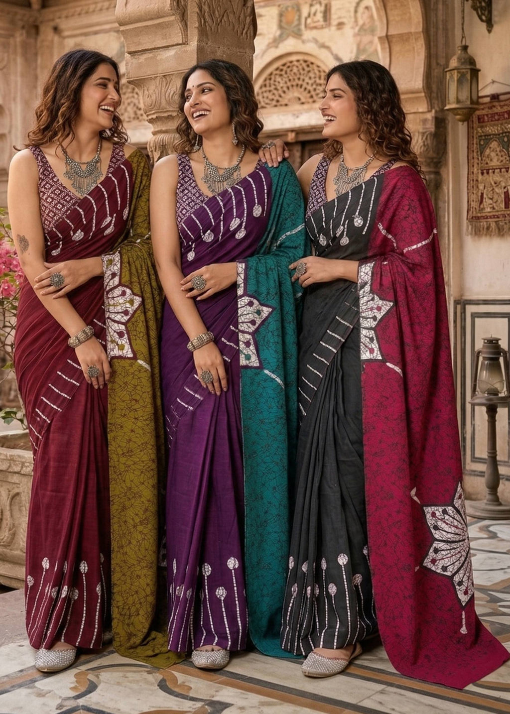 PURE MULMUL COTTON FANCY HAND BLOCK PRINT MAROON SAREE WITH BLOUSE