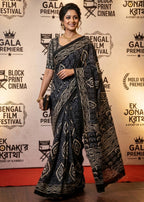 PURE SOFT COTTON BATIK HAND BLOCK PRINT BLACK SAREE WITH BLOUSE