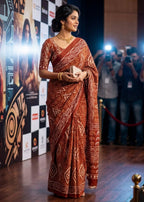 PURE SOFT COTTON BATIK HAND BLOCK PRINT ORANGE SAREE WITH BLOUSE