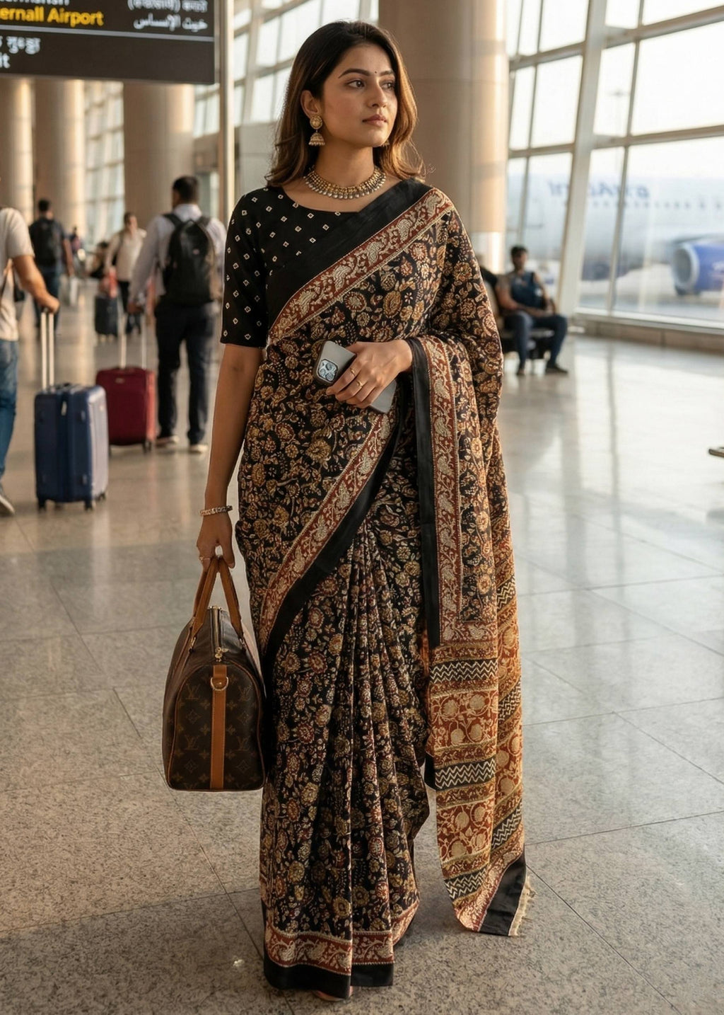 PURE MULMUL COTTON KALAMKARI HAND BLOCK PRINT SAREE WITH BLOUSE