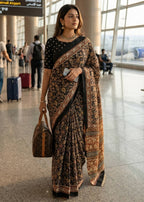 PURE MULMUL COTTON KALAMKARI HAND BLOCK PRINT SAREE WITH BLOUSE