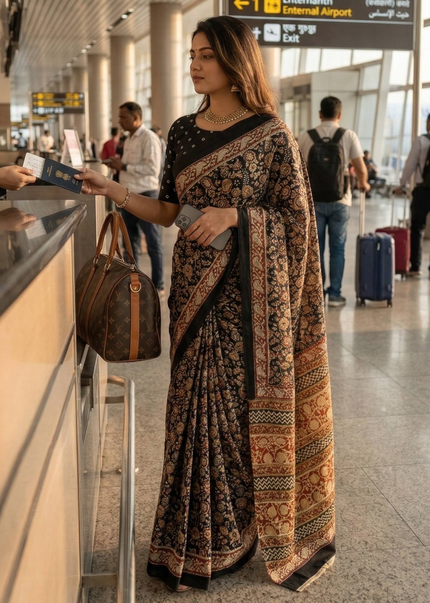 PURE MULMUL COTTON KALAMKARI HAND BLOCK PRINT SAREE WITH BLOUSE