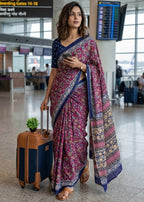 PURE MULMUL COTTON KALAMKARI HAND BLOCK PRINT PINK SAREE WITH BLOUSE