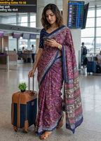 PURE MULMUL COTTON KALAMKARI HAND BLOCK PRINT PINK SAREE WITH BLOUSE
